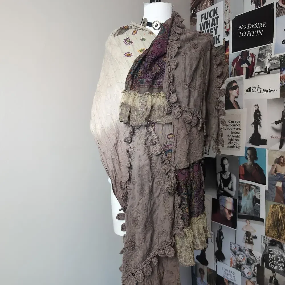 Boho Mixed Print Scarf With Crochet Trim